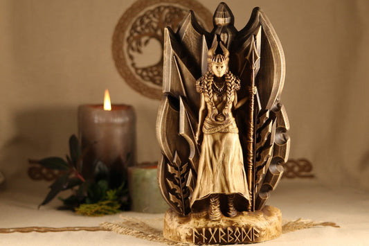 Angrboda, Norse goddess statue, Wooden statue