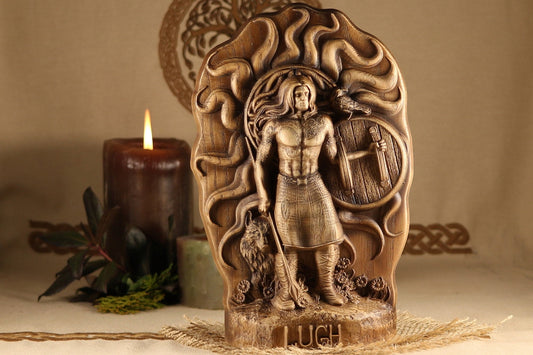 Lugh, Celtic god, Wood sculpture art Wooden statuettes, Carved wood statue