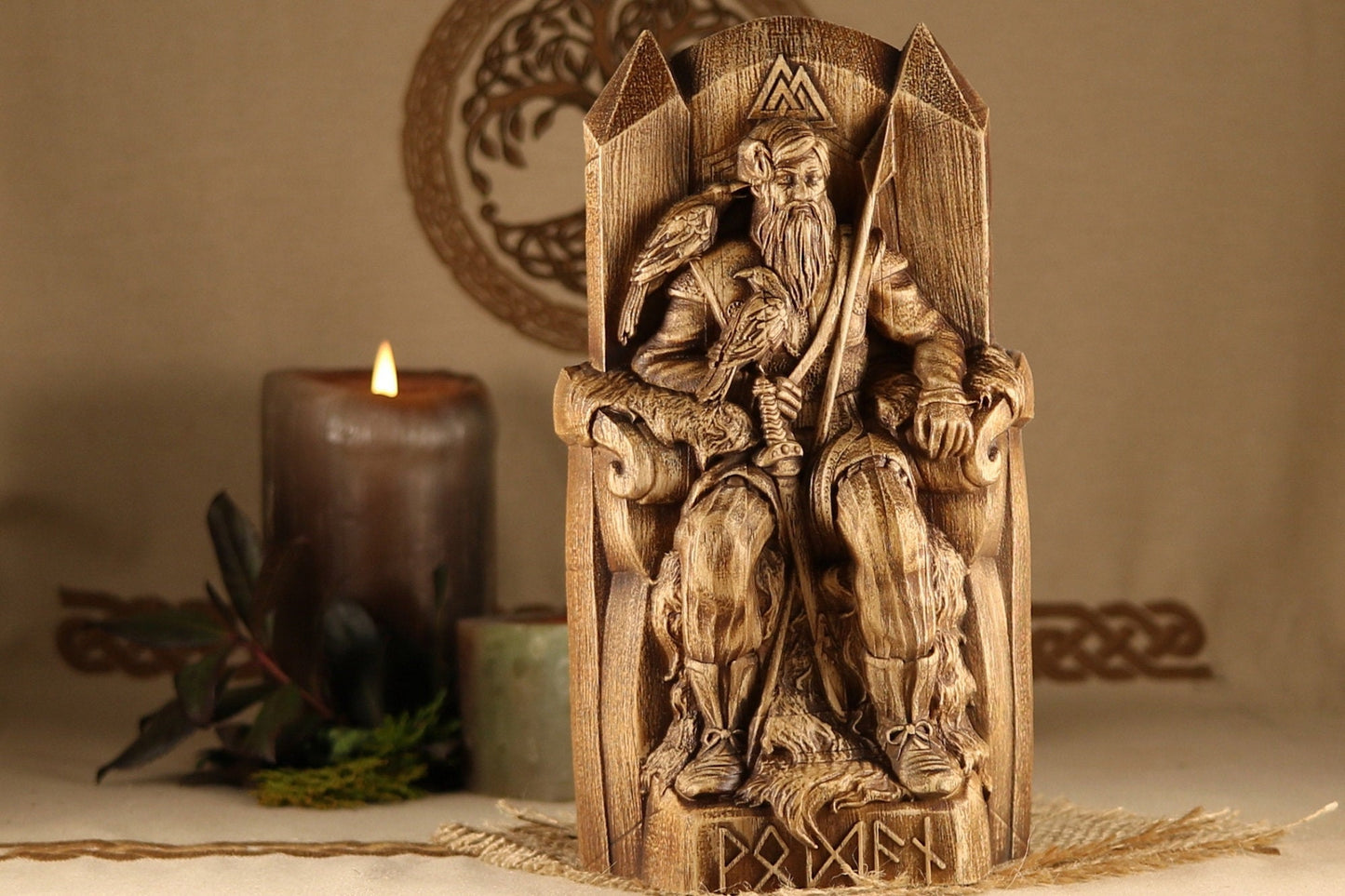 Wooden Odin Statue - Wood Carving Statue