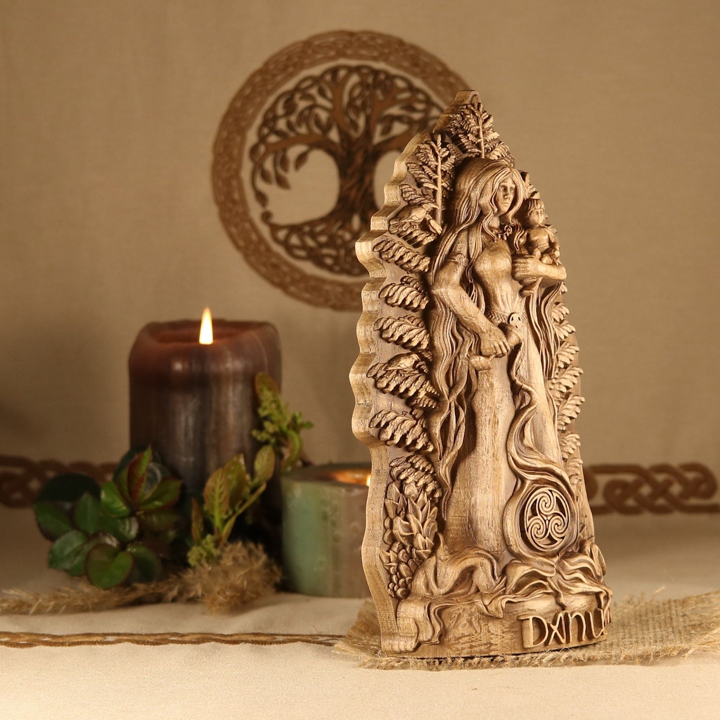 Wooden Danu Statue - Fertility Goddess Sculpture