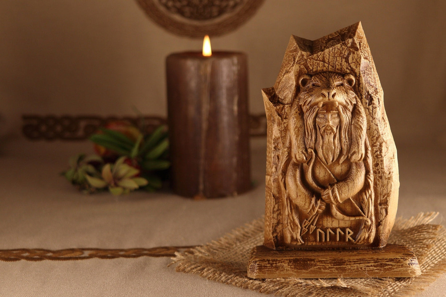 Ullr, Viking sculpture, mini statue, Celtic god wood carving
