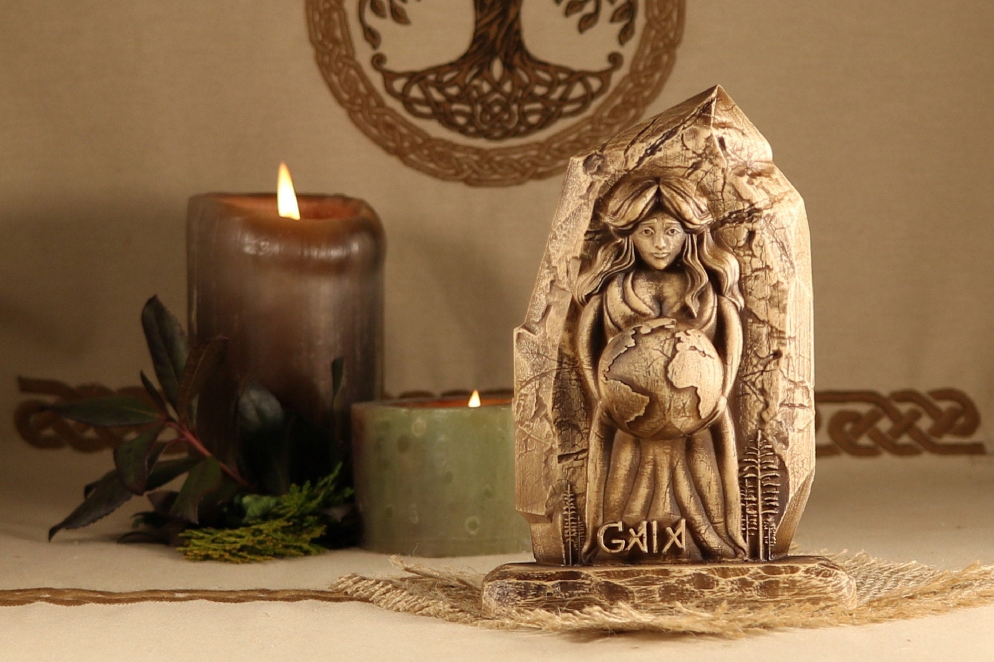 Veiled Gaia Statue, Goddess of Beauty, Mystery and Power, Earth and Sun, Altar Desktop Windowsill, Faux Sandstone with Clay Millefiori 2024