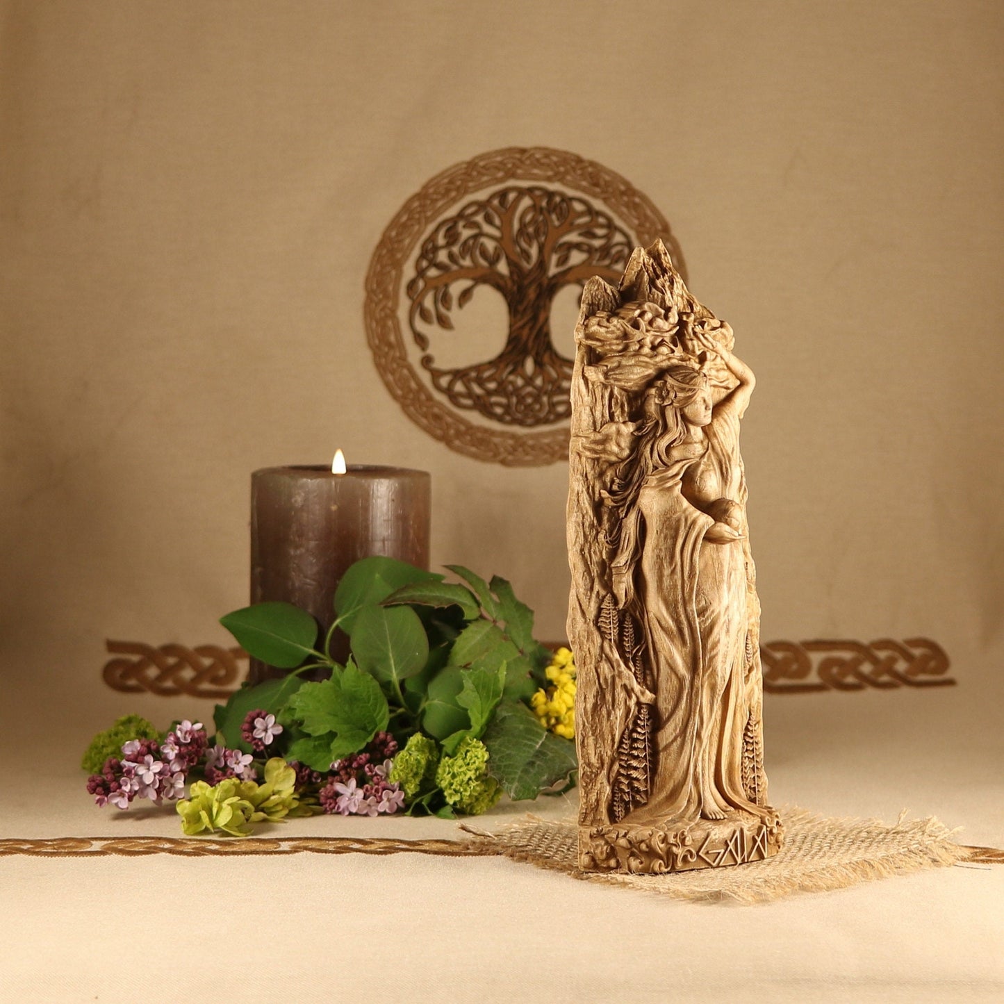 Graceful Gaia: Wooden Greek Goddess Statue