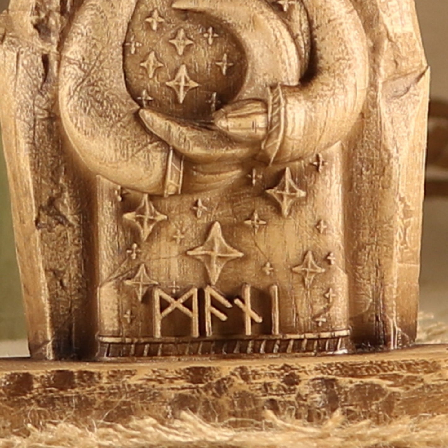 Mani, Viking wood carving,  mini wooden statue