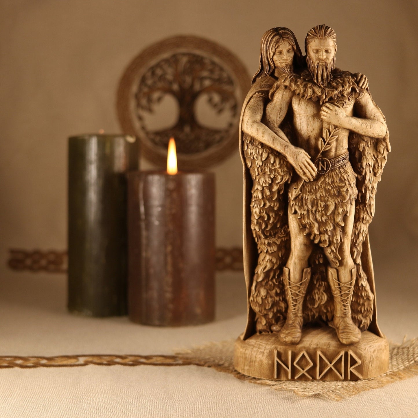 Wooden Höðr Statue - Viking Home Decor