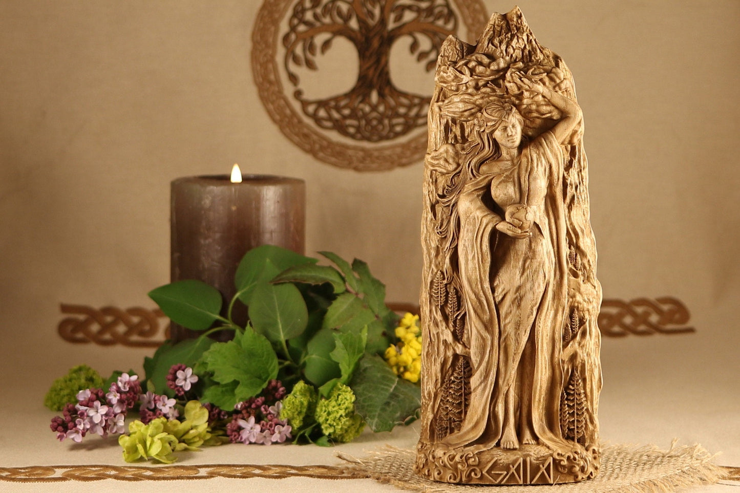 Graceful Gaia: Wooden Greek Goddess Statue
