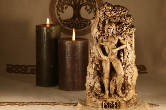 Wooden  Mani  Wiccan Altar Statue for Heathen Ritual