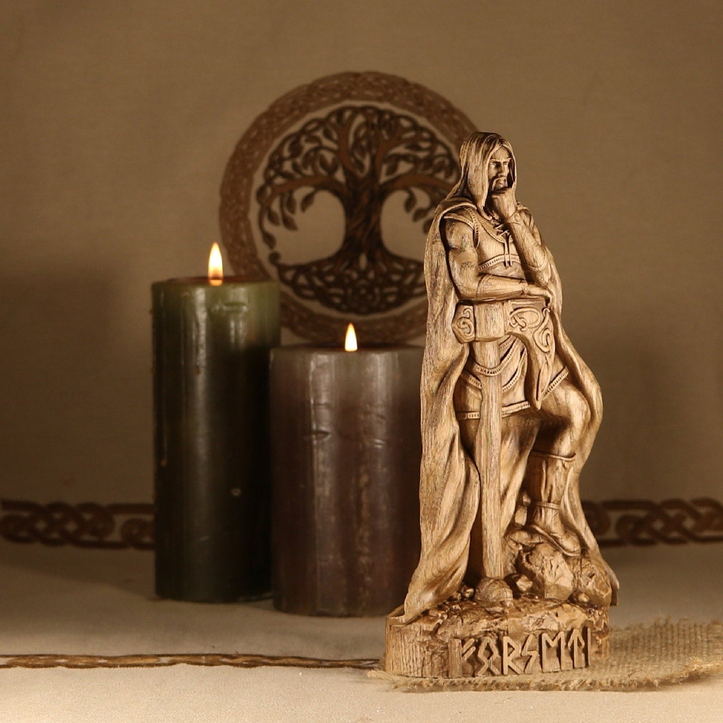 Handmade Forseti Statue - Carved Wood Figurines