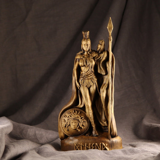 Athena Greek statue Warrior goddess Wooden statue
