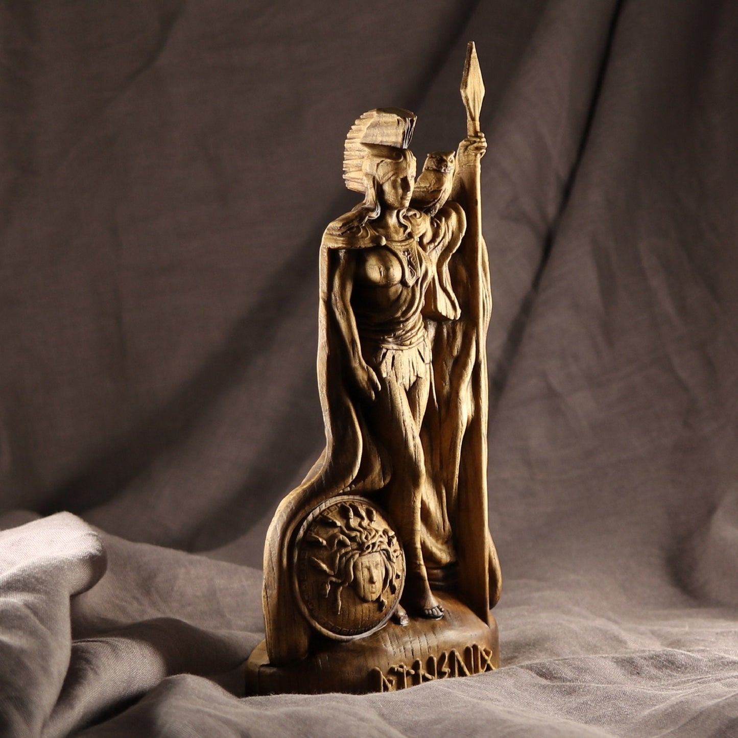 Athena, Greek statue, Warrior goddess, Wooden statue
