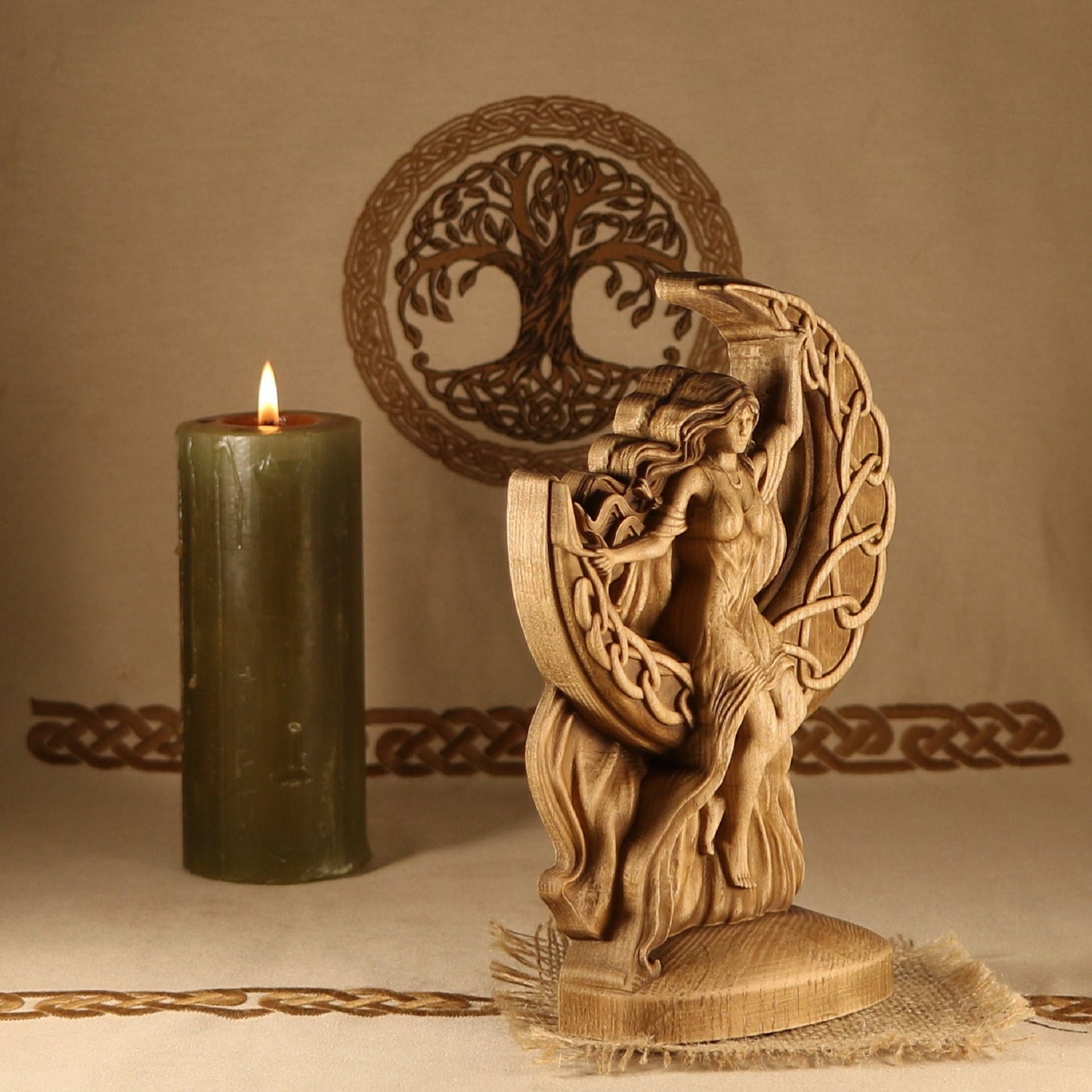 Wooden Goddess Statue with Triple Moon