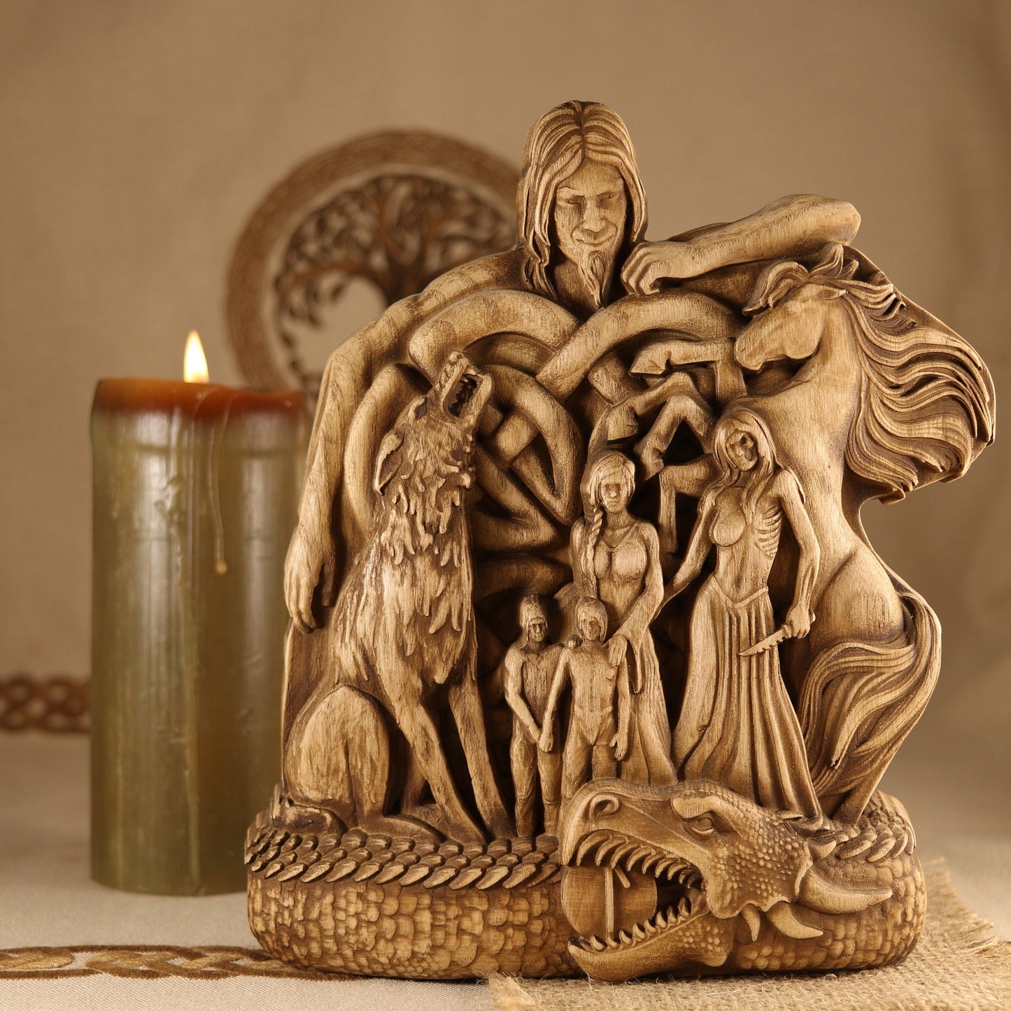 Loki, Norse gods,Lokі’s family, Norse mythology, Wooden statue