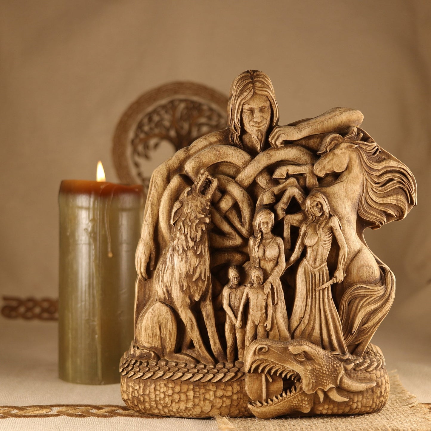 Loki, Norse gods,Lokі’s family, Norse mythology, Wooden statue