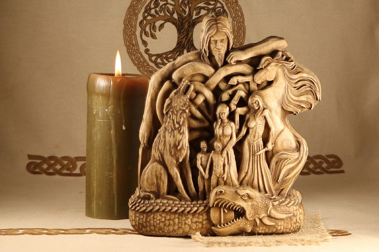 Loki, Norse gods,Lokі’s family, Norse mythology, Wooden statue