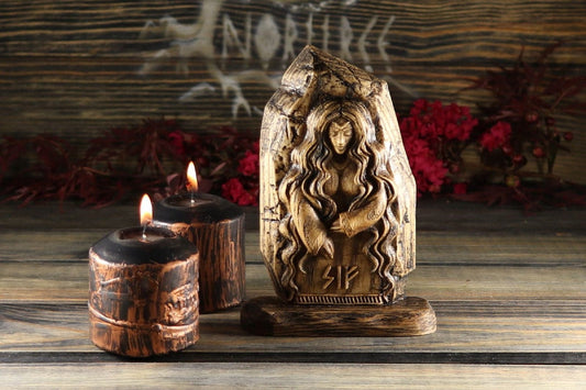 Sif, Wood carving, Norse pagan decor, Wood sculpture