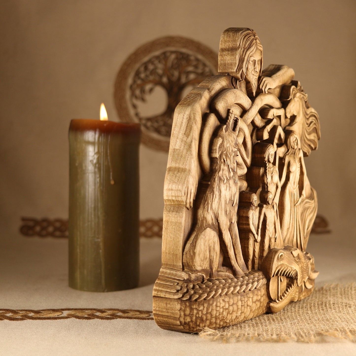 Loki, Norse gods,Lokі’s family, Norse mythology, Wooden statue