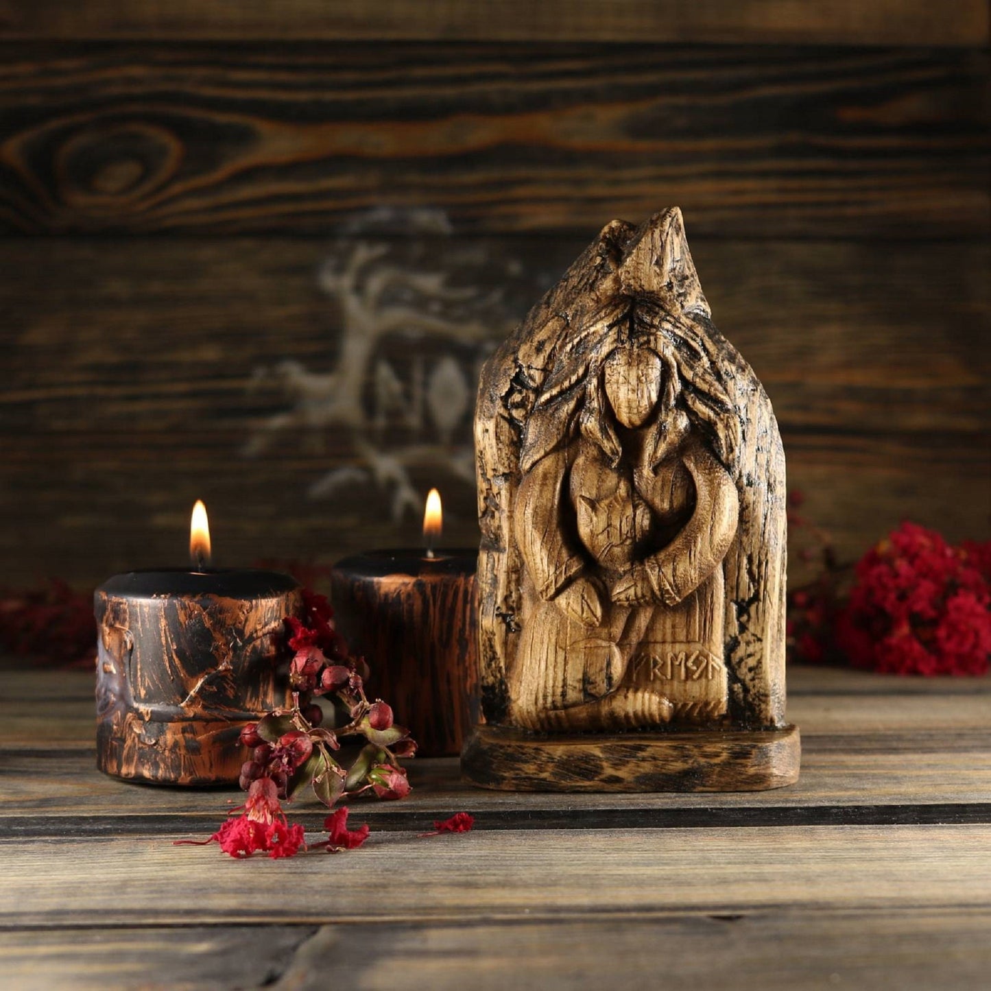 Wooden Mini Freya Goddess Statue - Wicca Home Decor