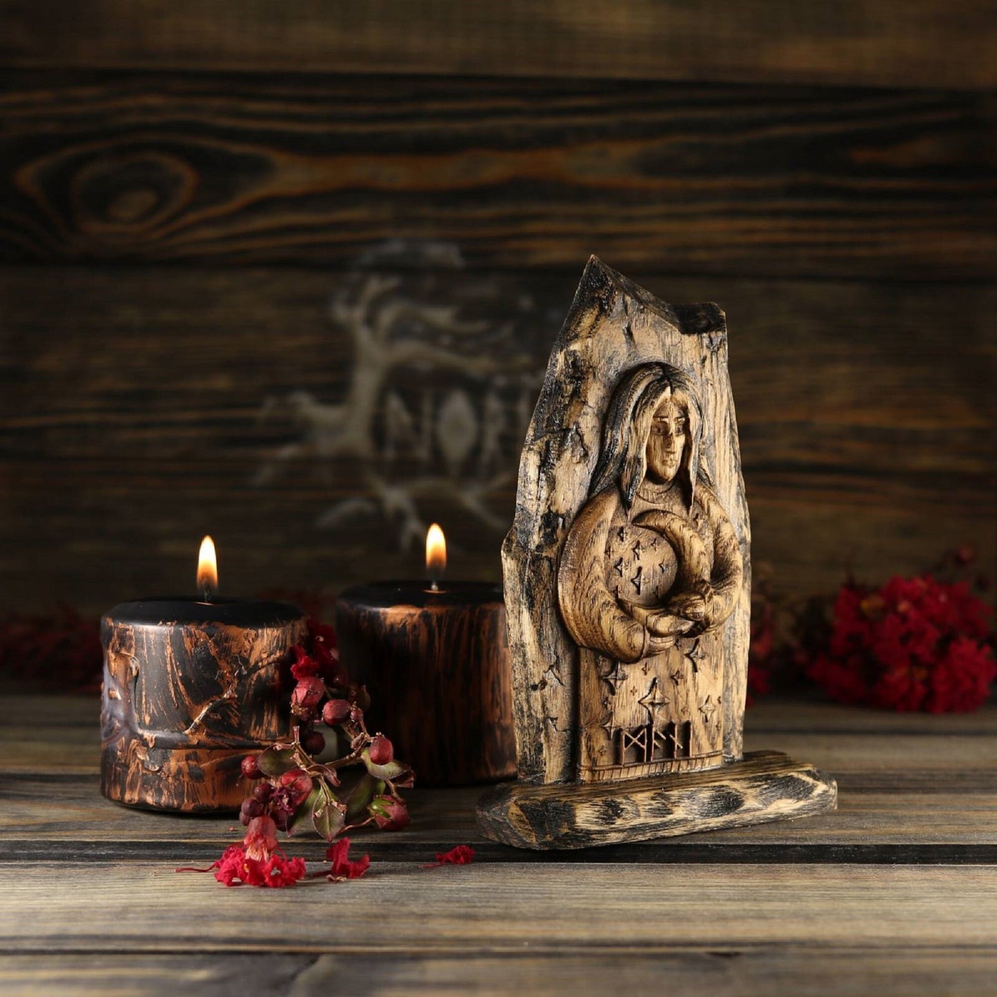 Mani, mini  Wooden sculpture, Norse gods