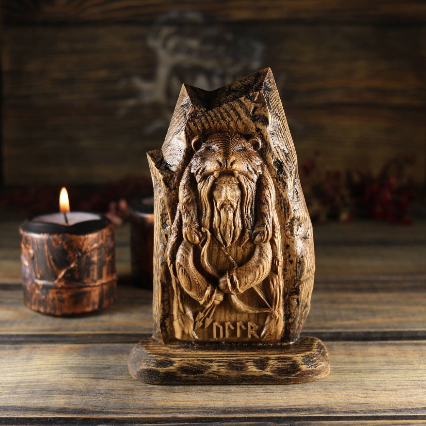 Ullr, Norse gods, Wood carving, mini decor, Wooden sculpture