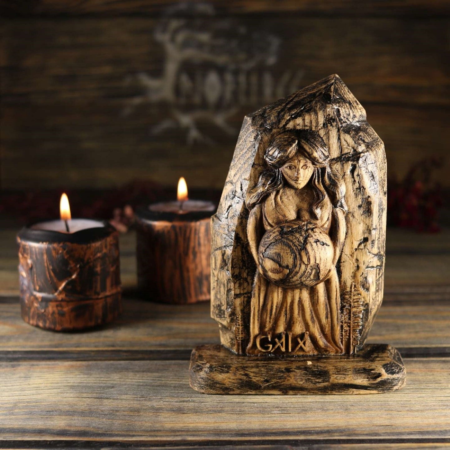 Gaia,  Mother goddess statue, Greek god wooden mini statue