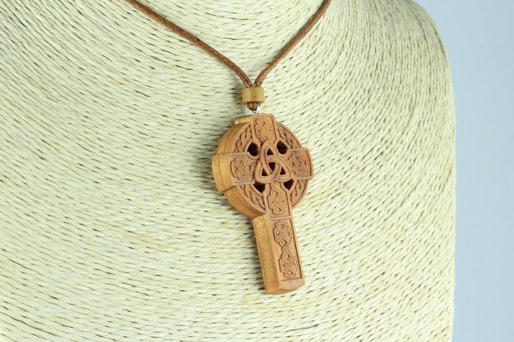 Celtic cross, Irish cross necklace, wooden necklace