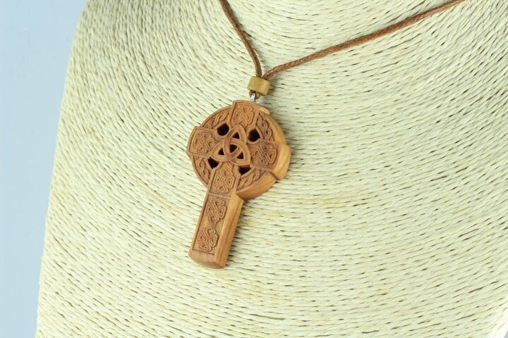 Celtic cross, Irish cross necklace, wooden necklace