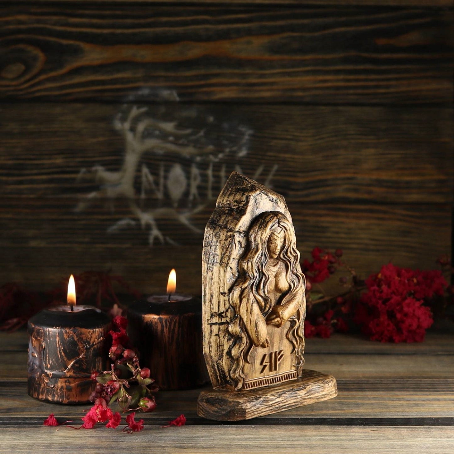 Sif, Wood carving, Norse pagan decor, Wood sculpture