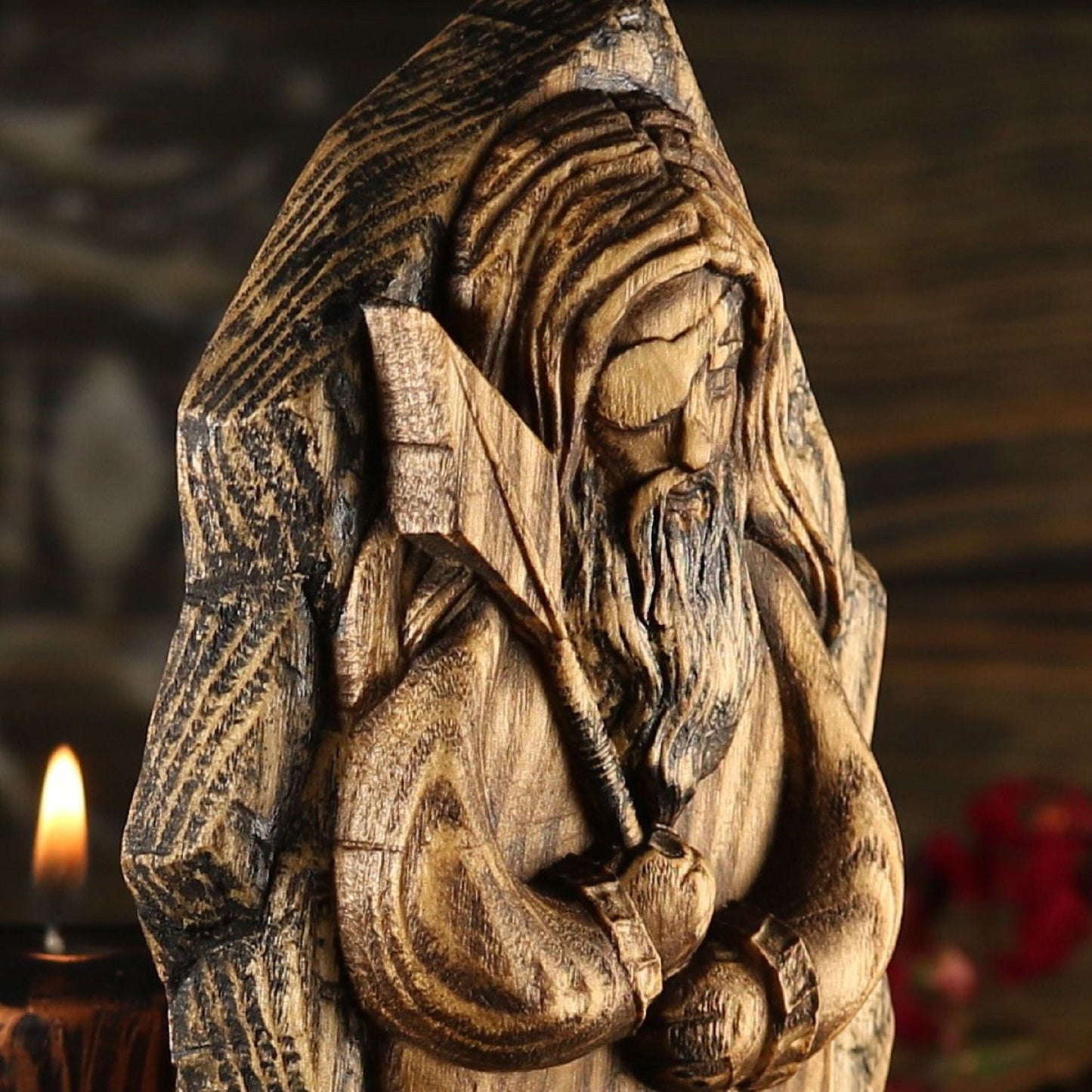 Odin, mini altar, Viking decor, Wood carving