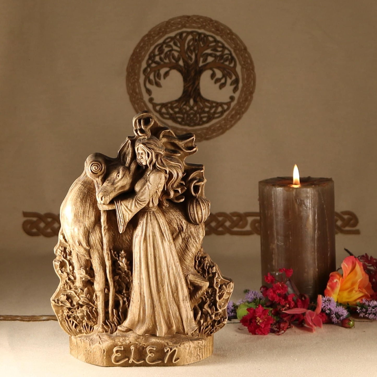 Elen, Celtic Goddess, Wooden Statue