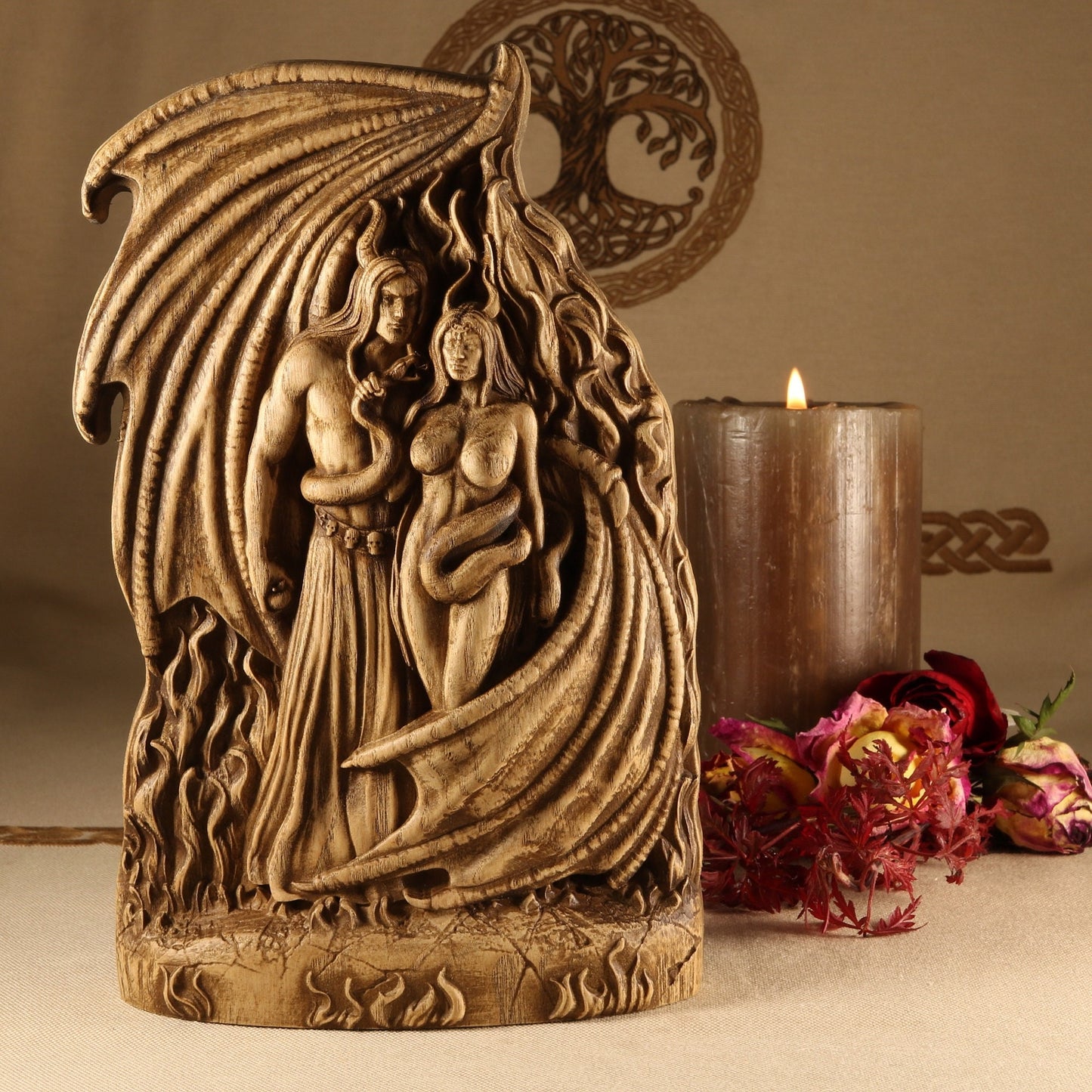 Lucifer & Lilith, Wooden Dark goddess, wooden statue