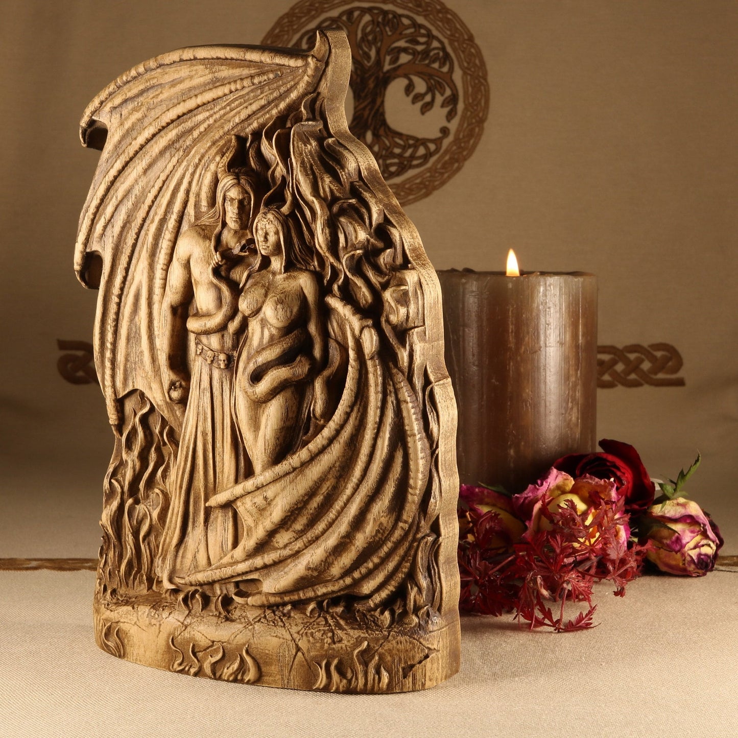 Lucifer & Lilith, Wooden Dark goddess, wooden statue