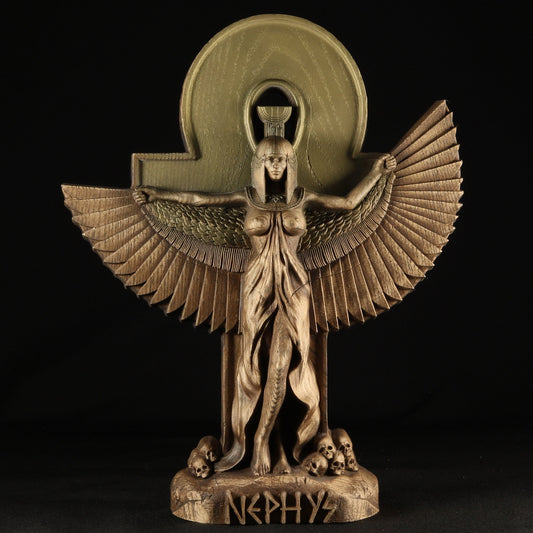 Nephthys, Egyptian goddess, wooden statue