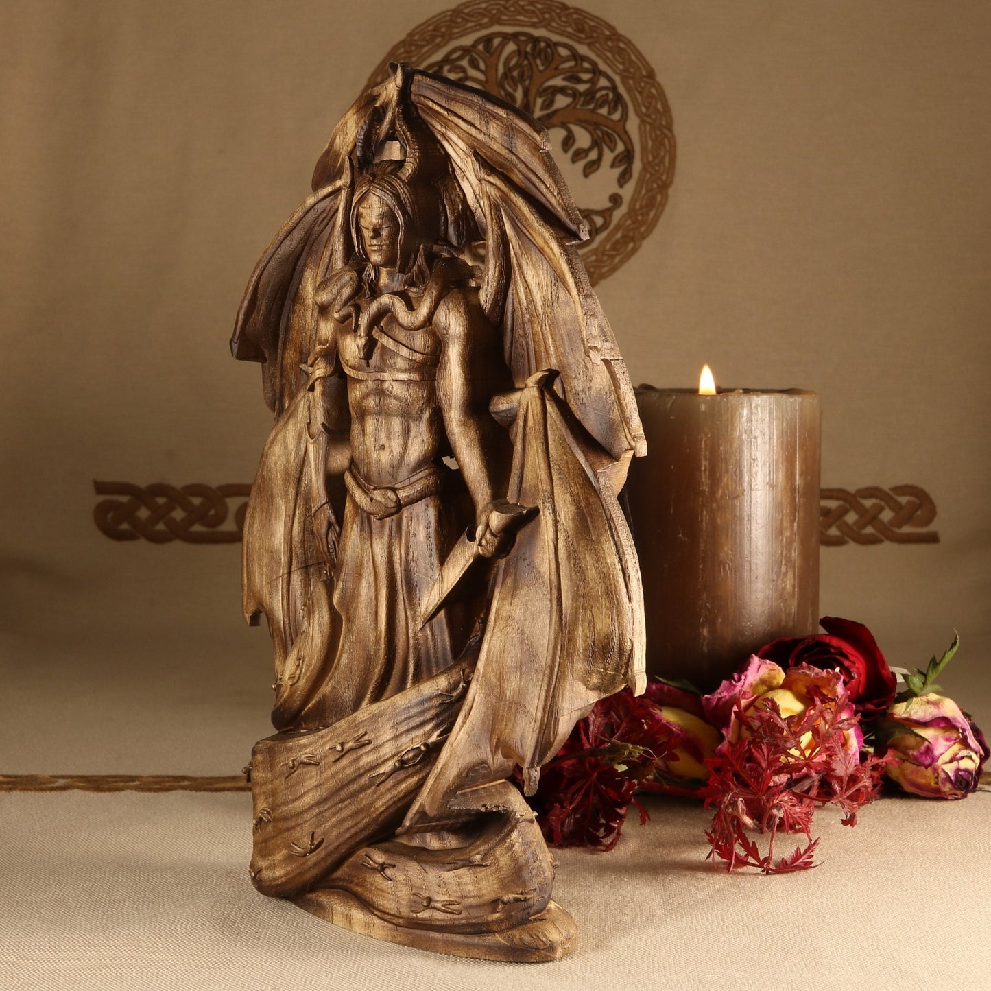 Wooden Samael Statue - Satan Sculpture