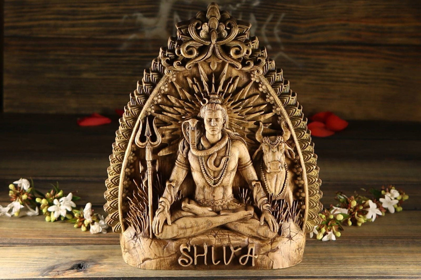 Wooden Carving Shiva Statue - Hindu God Sculpture