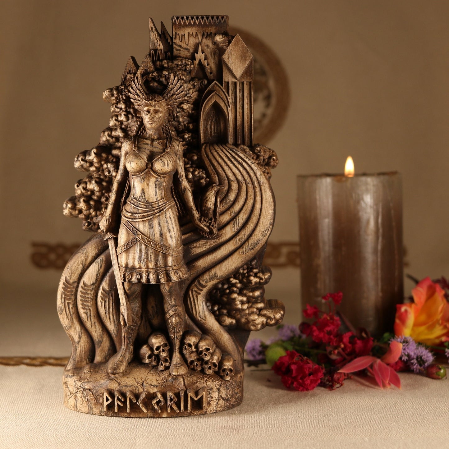 Wooden Valkyrie Norse Goddess Statue