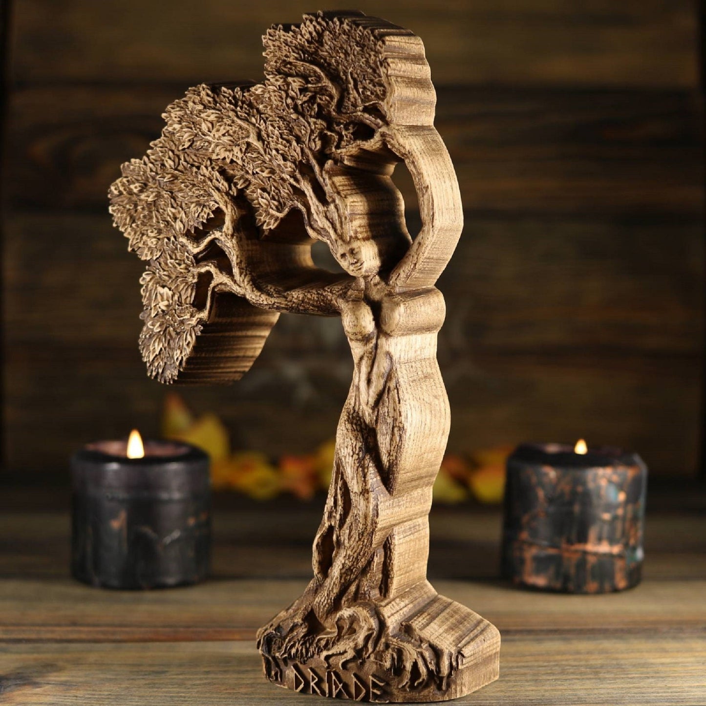 Wooden Dryad Statue - Greek Mythology Tree Nymph Sculpture