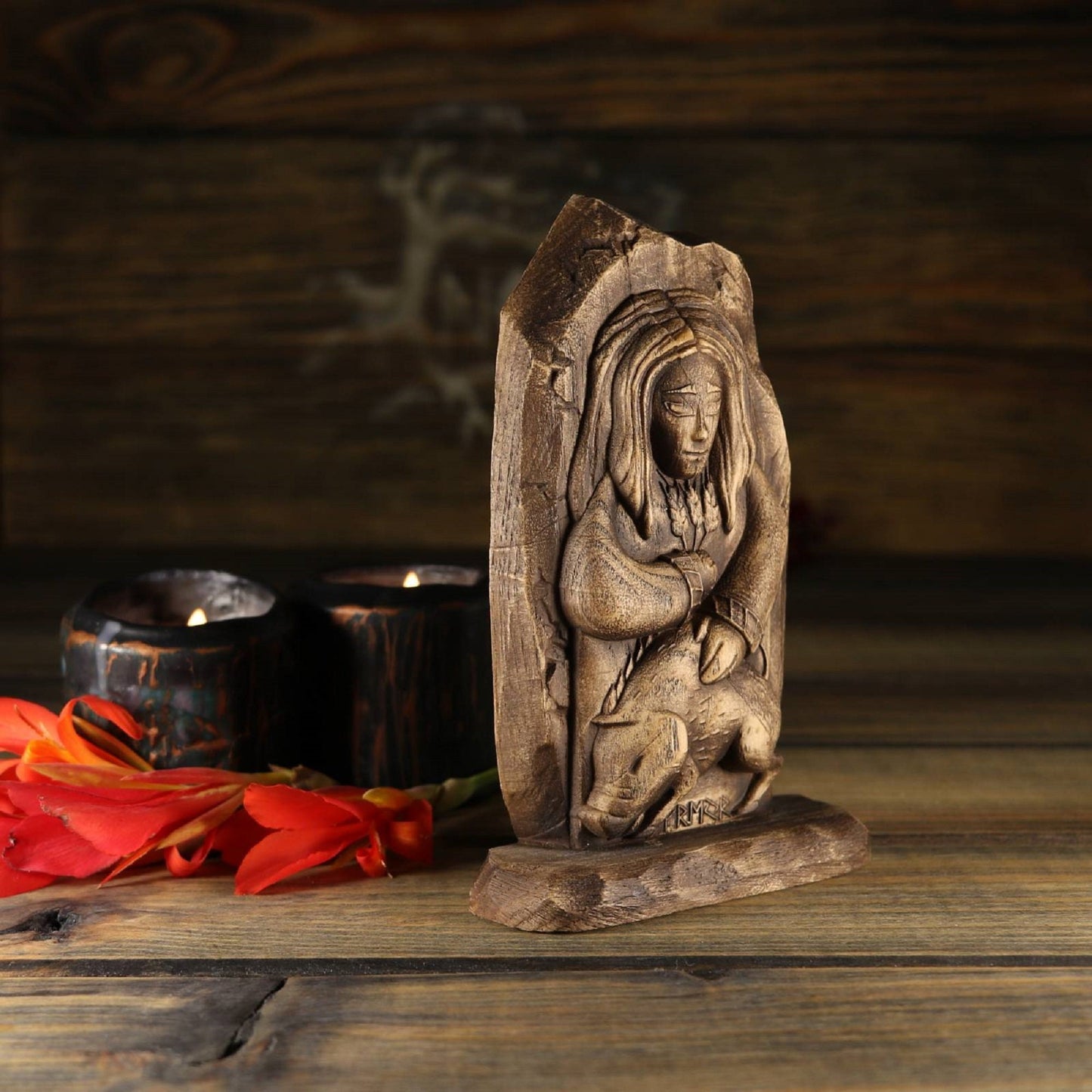 Freyr, Norse gods, Wood statue, Wood carving mini altar