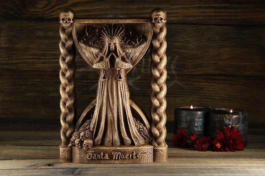 Santa Muerte, Holy death, Satanic Death wooden statue, Wood carving