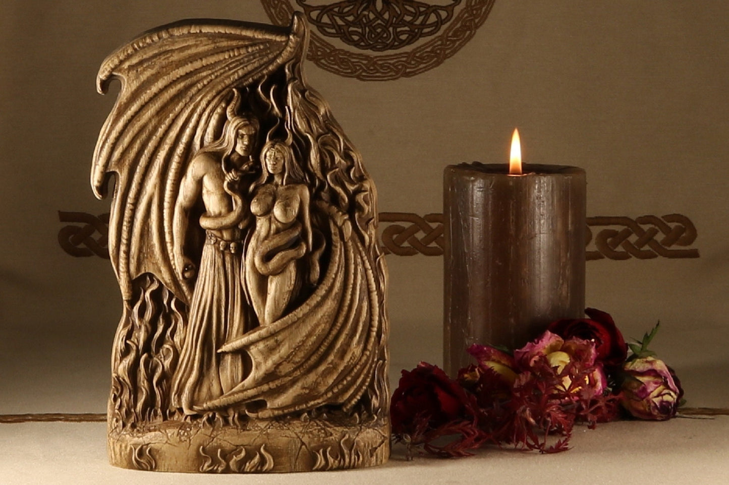 Lucifer & Lilith, Wooden Dark goddess, wooden statue