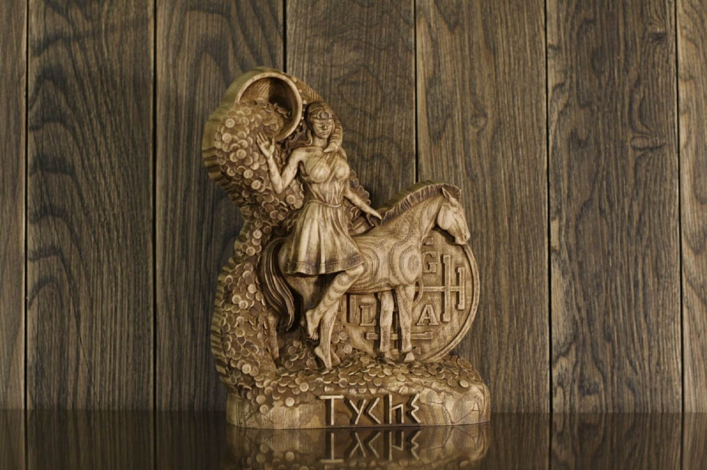 Wooden Greek Tyche Fortuna Statue