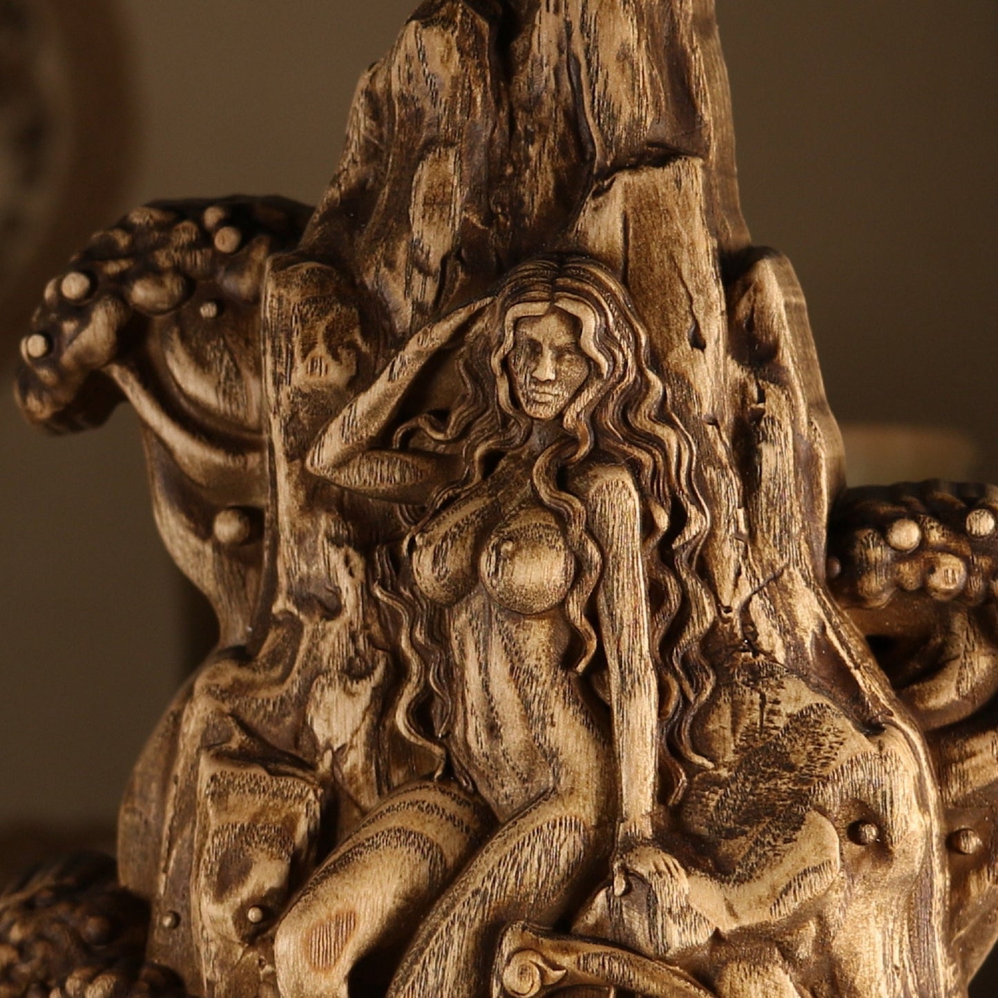 Lorelei , Loreley Nymph, Goddess statue, Wicca statue, Wooden statue