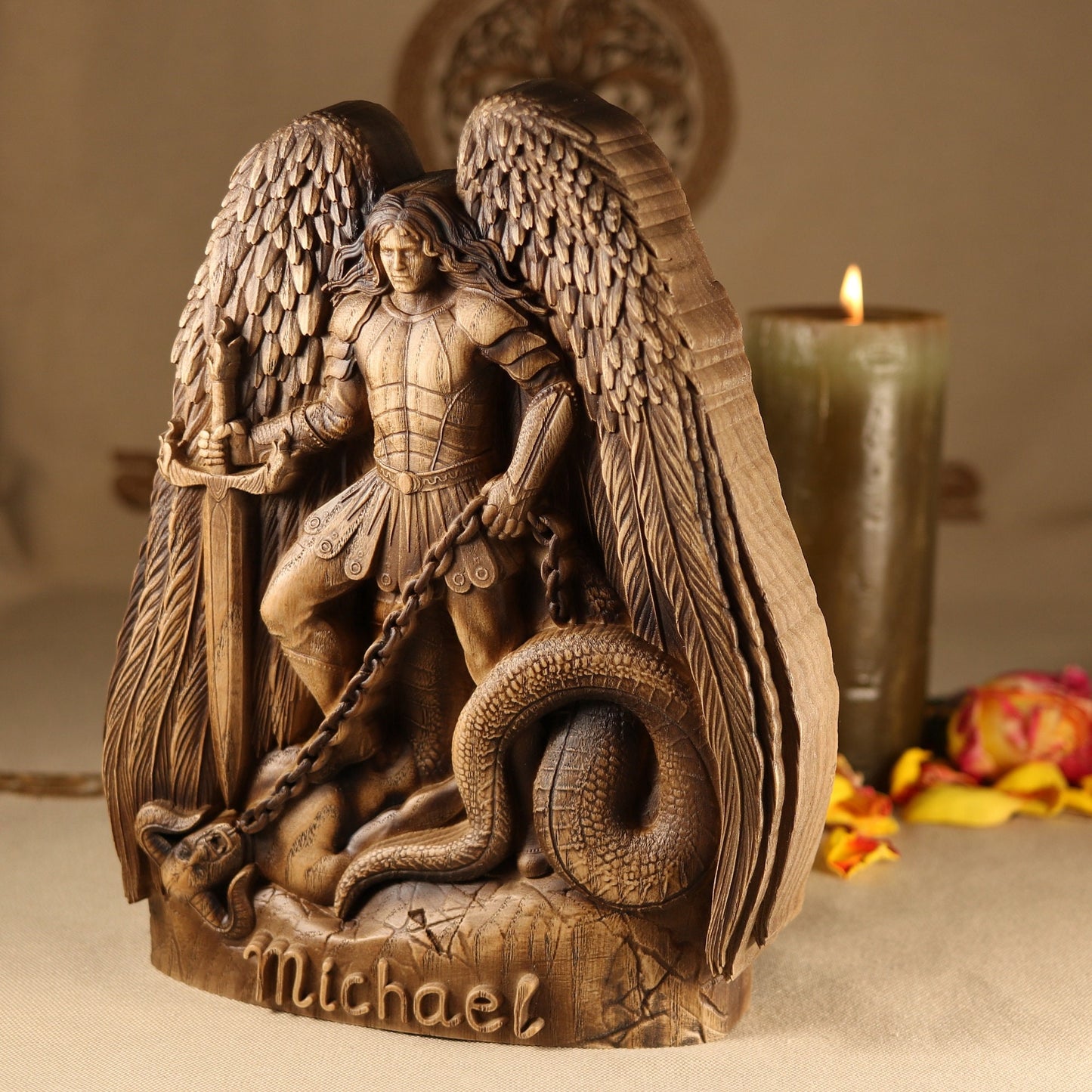 Archangel Michael statue, Wooden statue