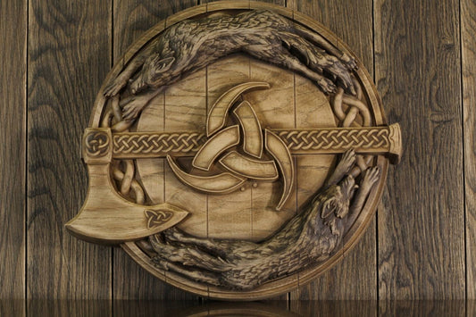 Geri and Freki, Wooden shield, Viking decor, Wall decor, Woodcraft