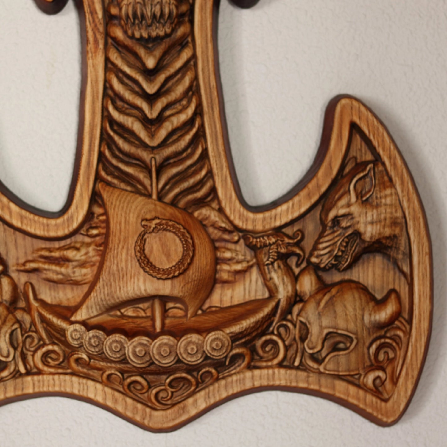 Thors hammer, Mjolnir, Wood carving, Viking decor