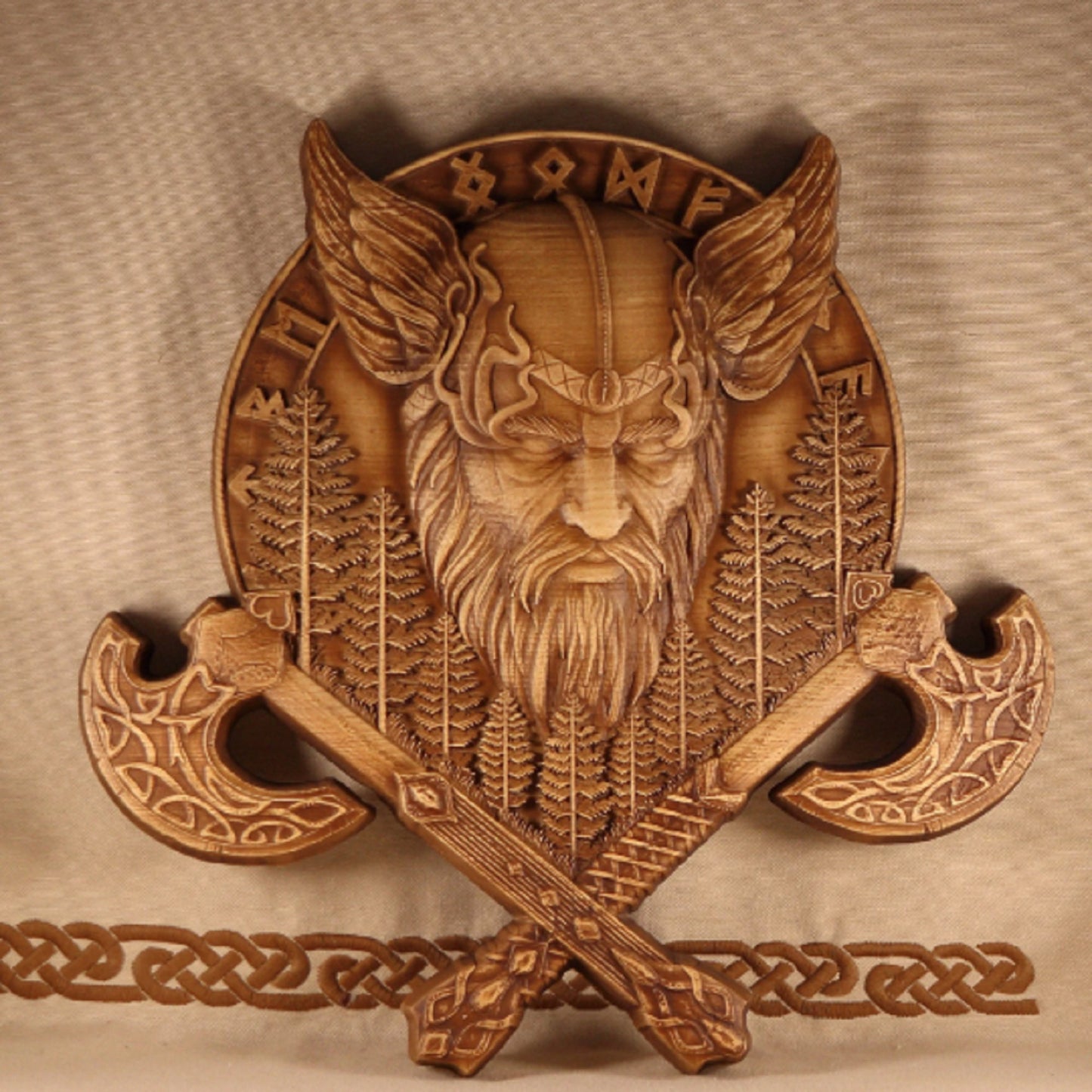 Odin, Viking shield, Viking wooden wall art, wood carving