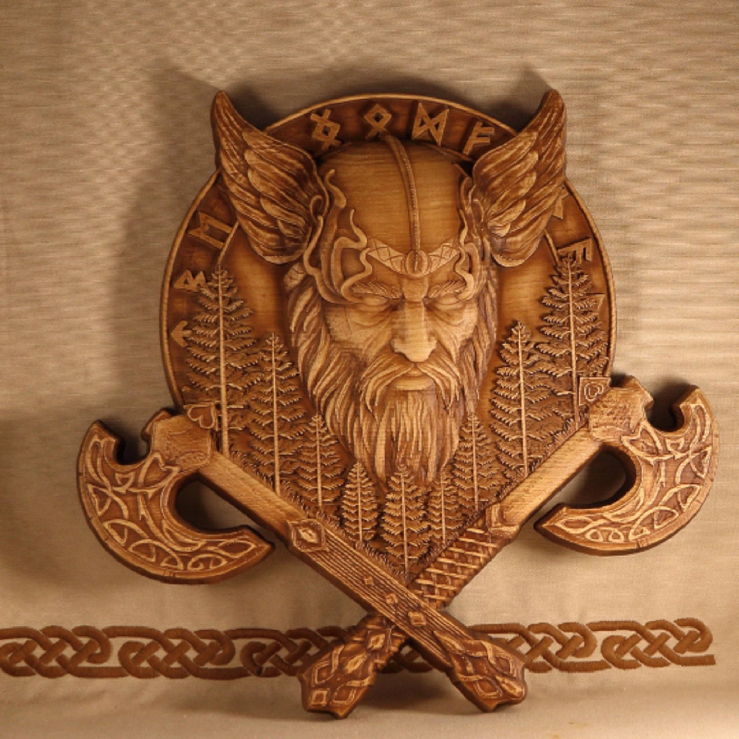 Odin, Viking shield, Viking wooden wall art, wood carving