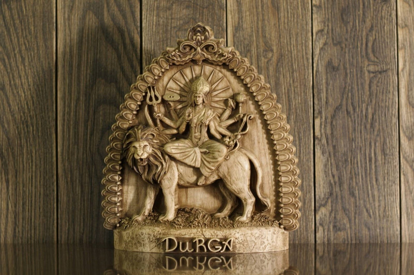 Wooden Durga Statue - Art Hindu India Statue