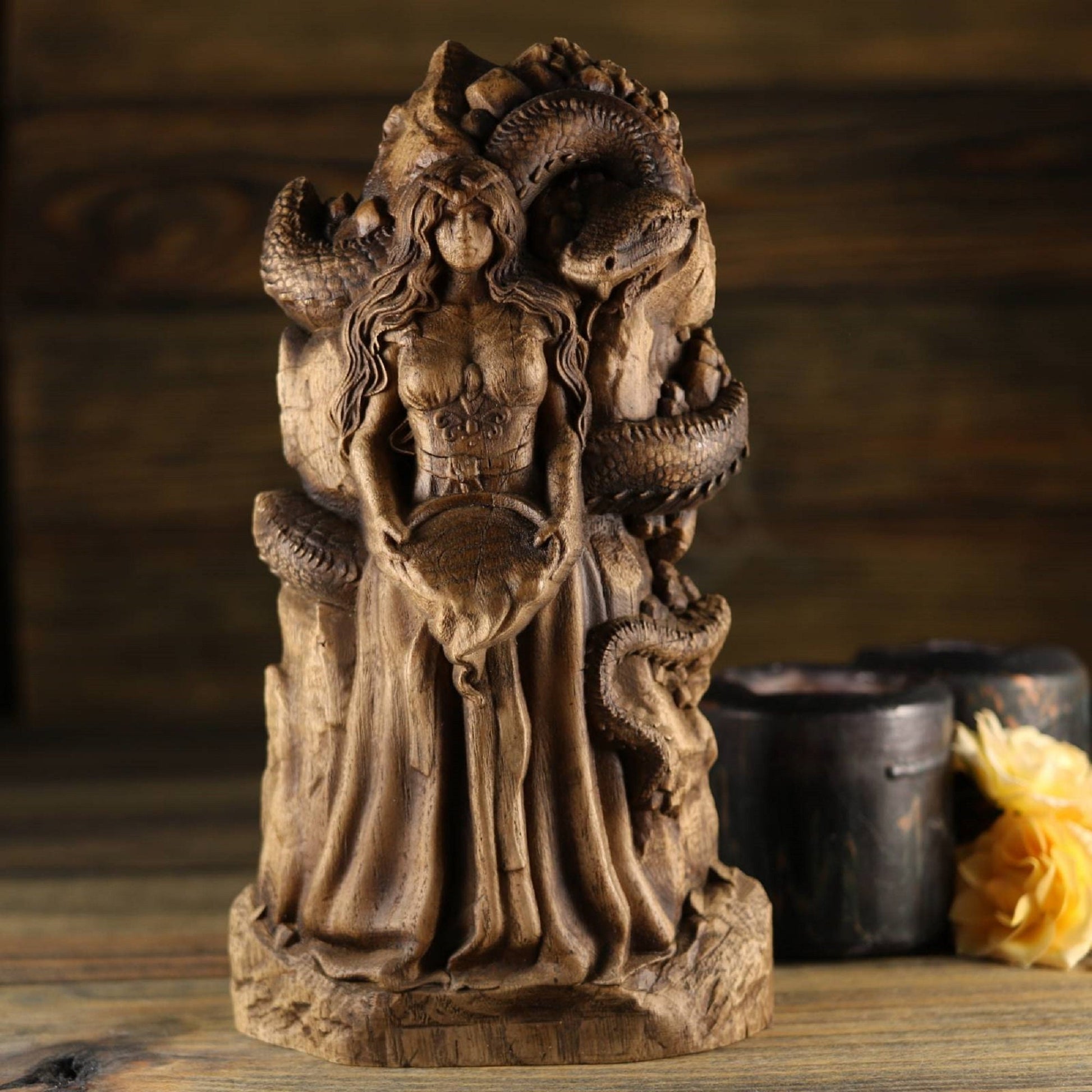 Sigyn, Wooden mini figurine, Wood carving Wood sculpture – Art Carving Shop