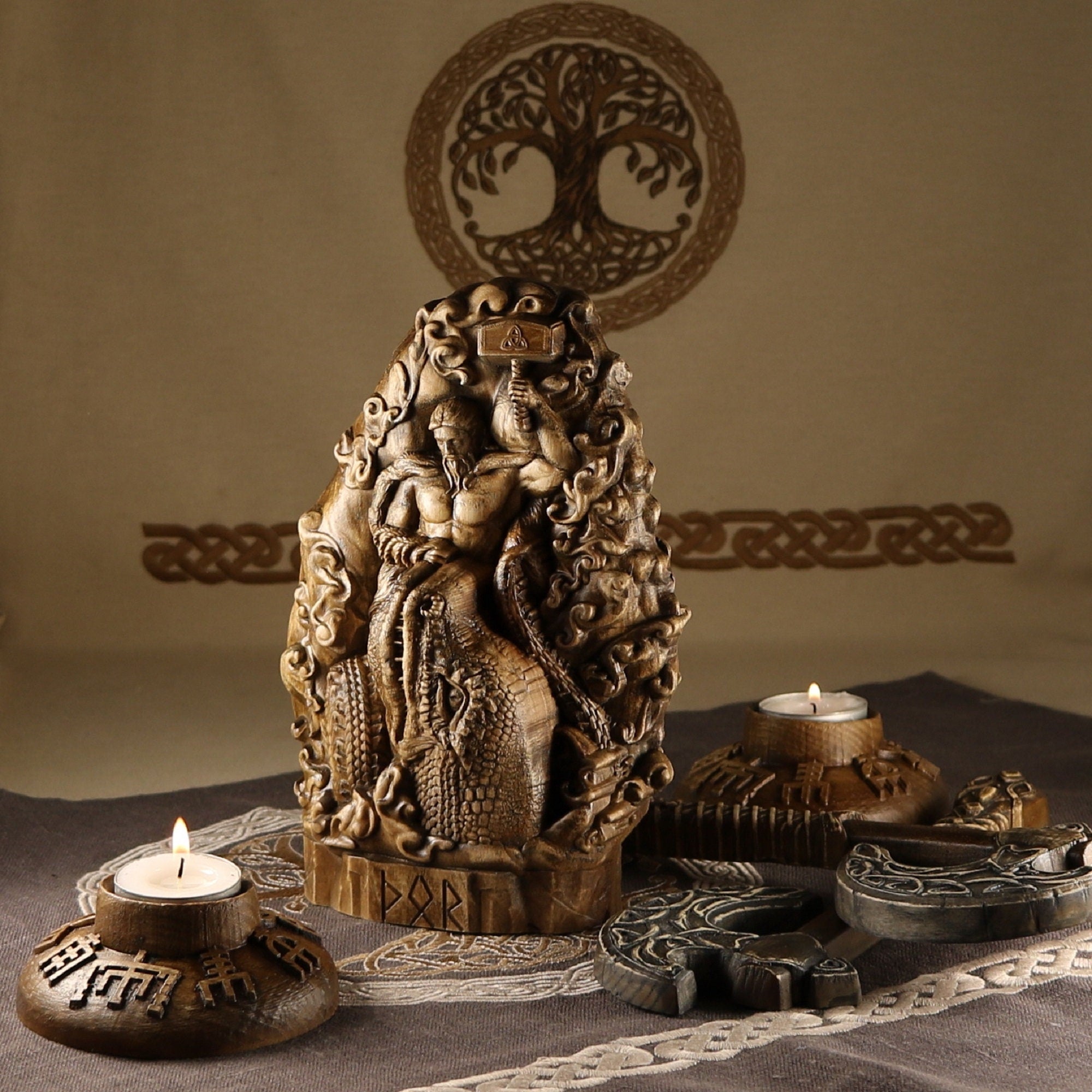 Thor statue Thor god Mjollnir Ragnarok Norse Gods Wood Carving Altar Heathen Asatru Viking God and outlet Goddess Scandinavian Gods Altar Mythology