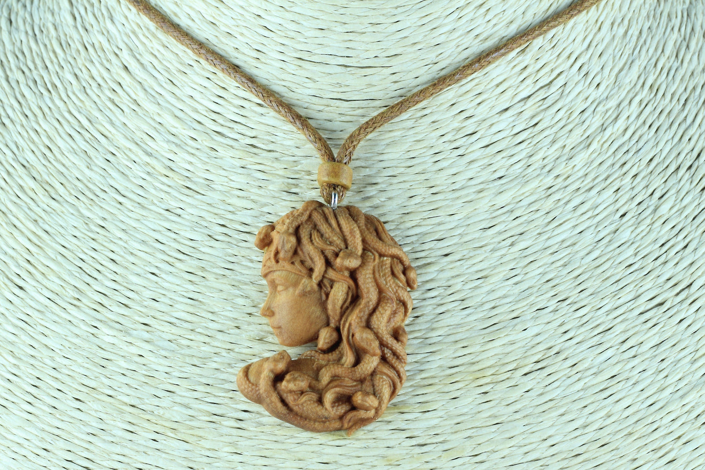 Medusa pendant  Wooden necklace